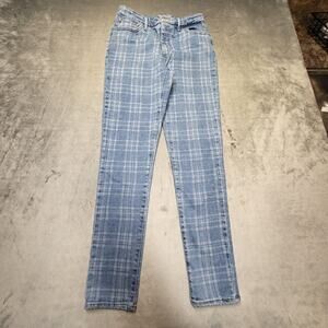 Levis 721 High Rise Skinny Jeans Womens 29 Blue Plaid Stretch Denim Light Wash